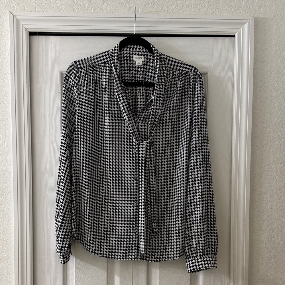J. Crew Black and White Houndstooth Blouse